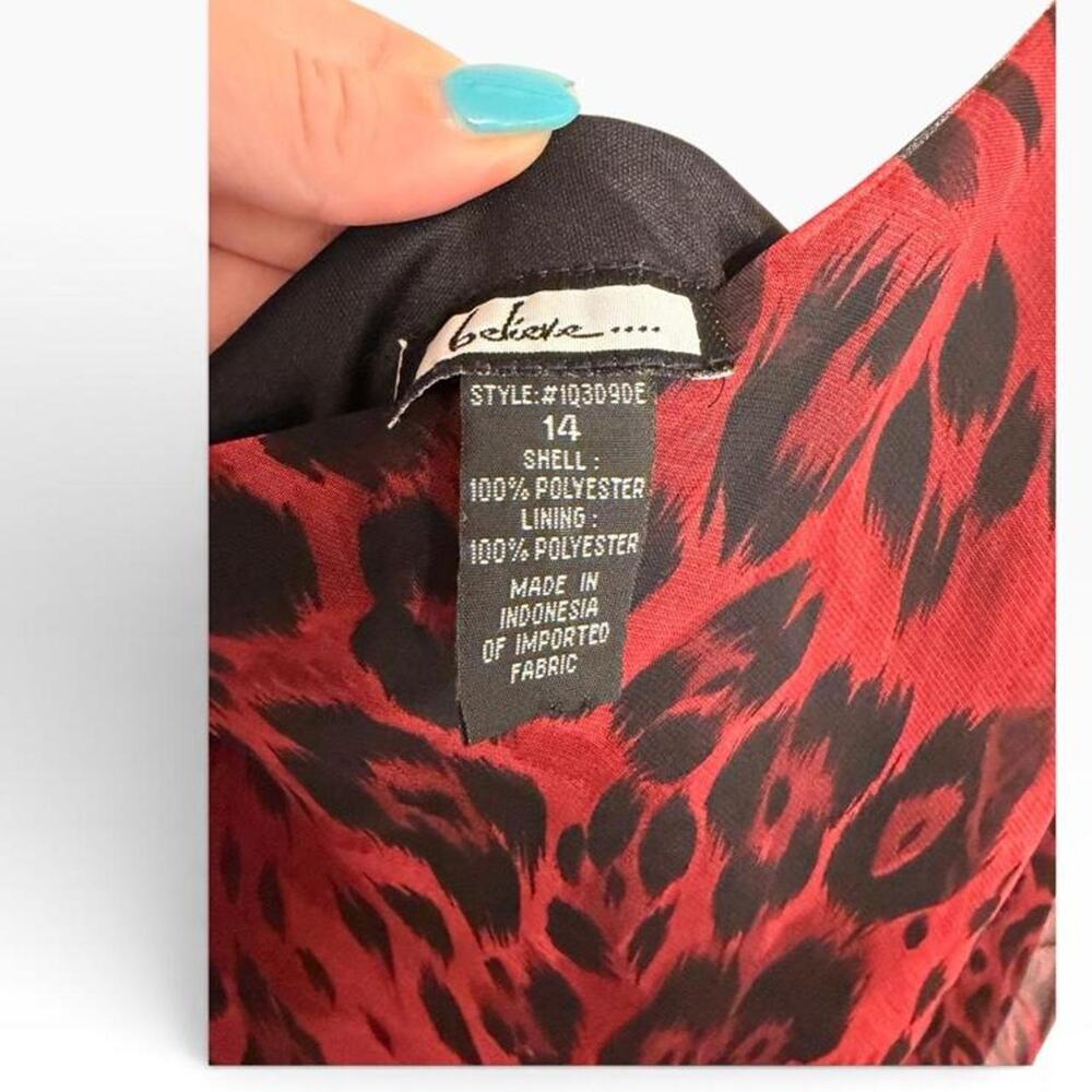 Red leopard print spaghetti strap statement dress Size 14 with ruffle hem - Picture 6 of 7